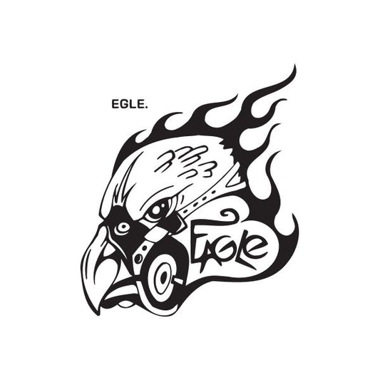 Eagle gas mask decal with black flaming design and EGLE text
