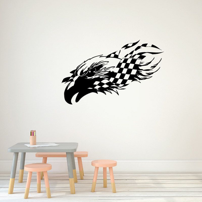 Eagle head and checkered wing decal in black and white