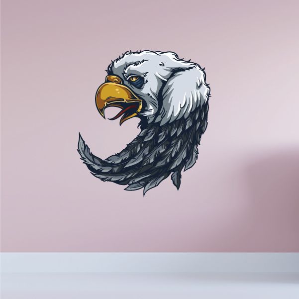 Eagle wing sticker featuring a detailed gray eagle head with yellow beak and blue eye