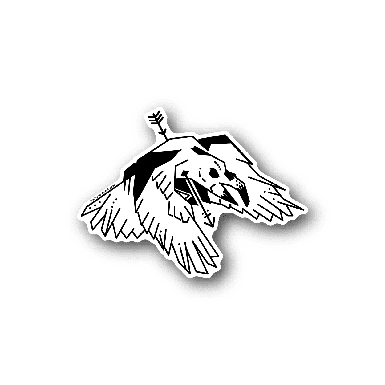 White vinyl sticker of wounded eagle with arrow design