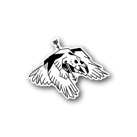 White vinyl sticker of wounded eagle with arrow design