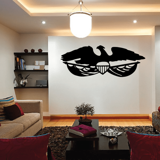 Black eagle and flag-themed wall decal with bold wings and shield