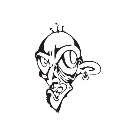 Graffiti skull face decal with ear piercing and tattoo-like markings