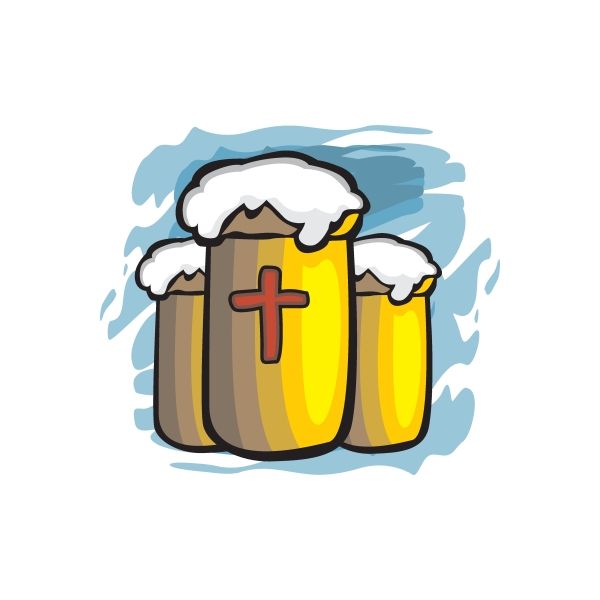 Easter beer mugs sticker with foam and red cross on two yellow mugs