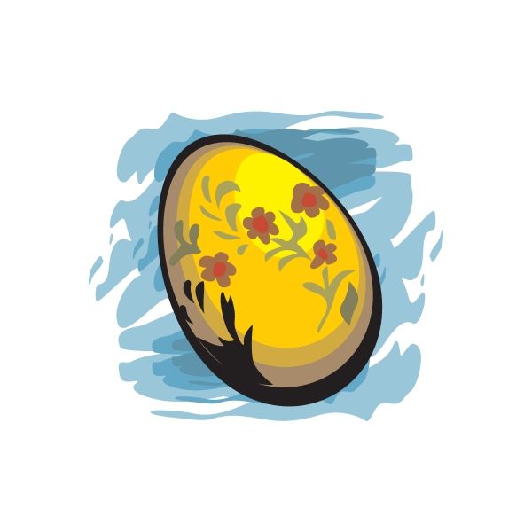 Easter egg floral sticker with yellow egg and red flower accents in an oval border