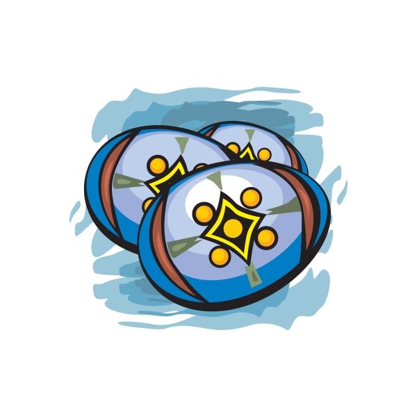 Abstract Easter egg sticker with blue, black, and yellow swirling design