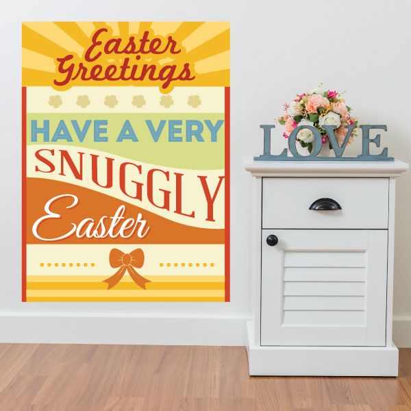 Rectangle Easter Greetings sticker with colorful text and bows