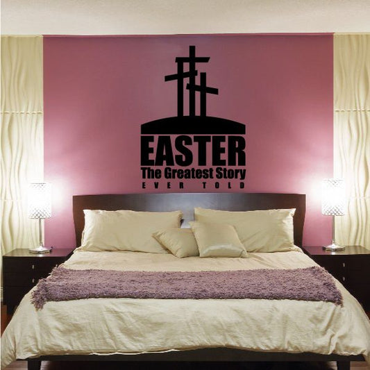 Easter wall decal: black cross, 'EASTER' and 'The Greatest Story' text