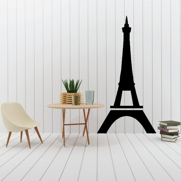 Eiffel Tower Paris wall decal, black silhouette tower with base arch.
