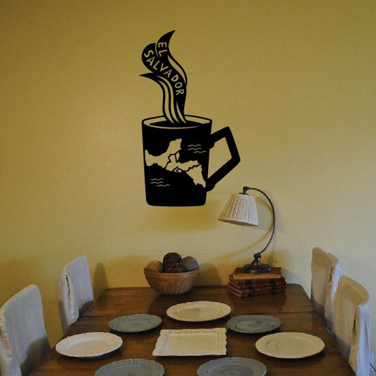 Coffee decal featuring Salvador coffee logo in a mug design
