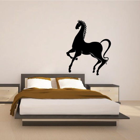 Black horse decal with flowing mane and tail, elegant wispy style silhouette
