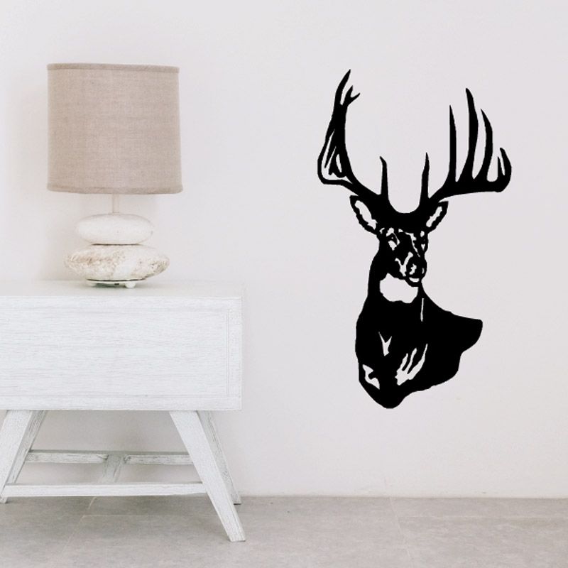 Elk head wall decal, black silhouette
