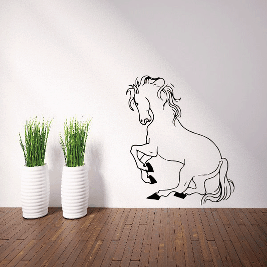 Leaning horse decal with black line-art silhouette