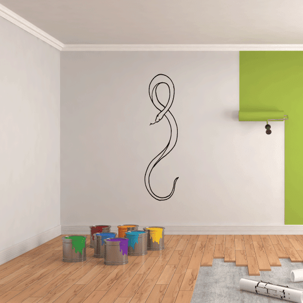 Snake wall decal with elegant black outline, curled S shape