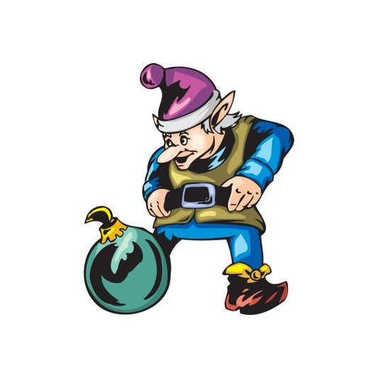 Elf character sticker holding a teal ball ornament