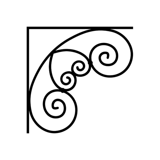 Corner decal with black filigree scrolls and rounded flourishes