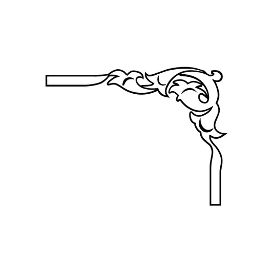 corner decal with ornate scrollwork floral line design and curved stem