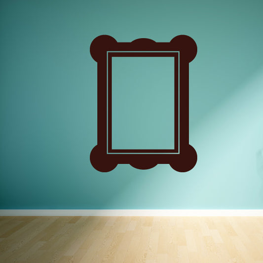 Maroon square wall frame decal with rounded corner scrolls and inner border