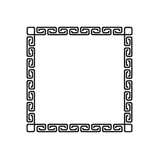 Decorative square frame decal with Greek key corner border, black outline