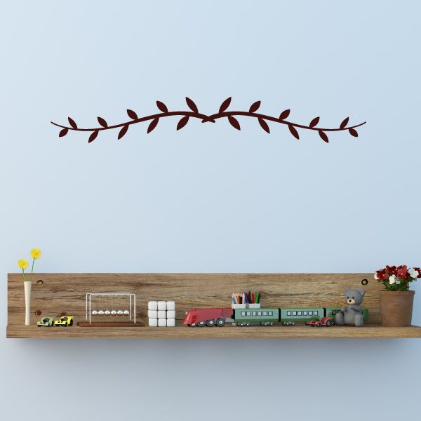 Leafy vine wall decal, dark maroon branch with small angled leaves