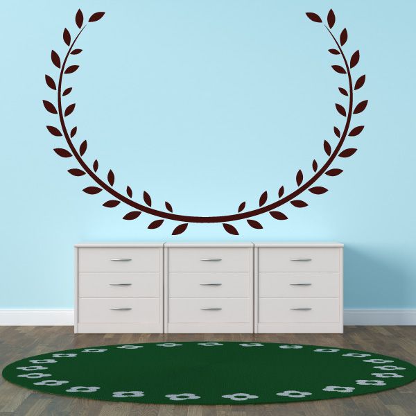 Wreath leaf vinyl wall decal with curved oval border, burgundy accents