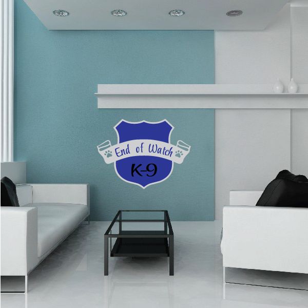 Blue shield wall decal with ribbon text 'End of Watch' and 'K-9'