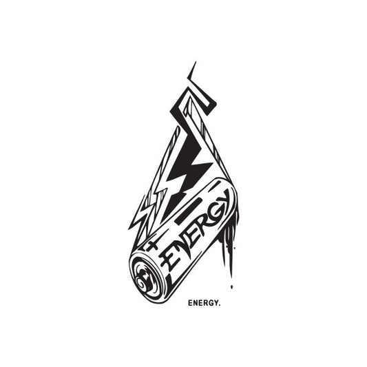 Graffiti style energy decal in black and white with ENERGY wordmark