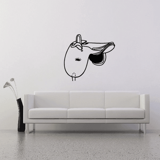 Horse saddle decal with minimal line-art horse head and mane