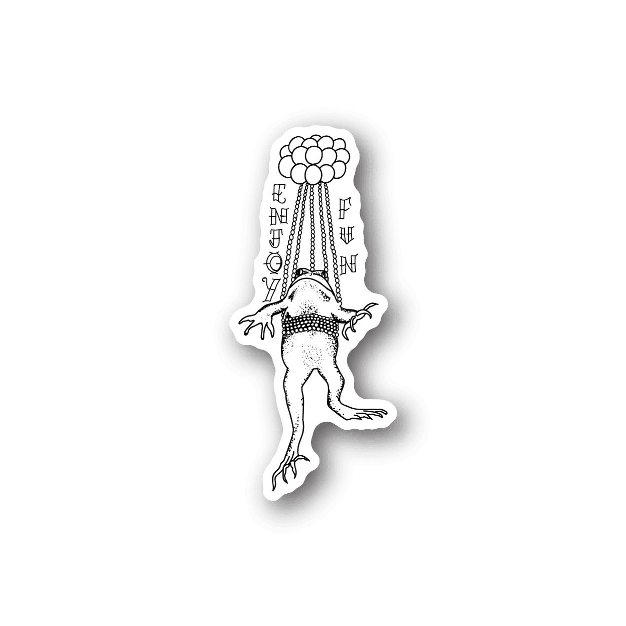 Frog vinyl sticker with cartoon frog holding cloud of bubbles