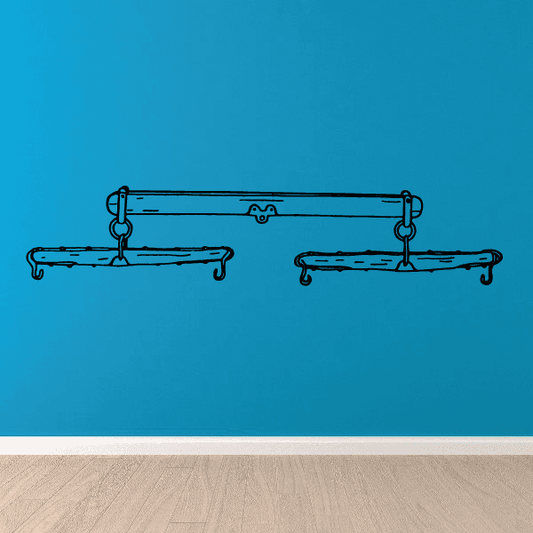 Horse slings decal with line-art metal bars, hooks, and chain rings