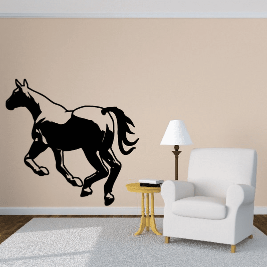 Black rearing horse wall decal with flowing mane and tail silhouette