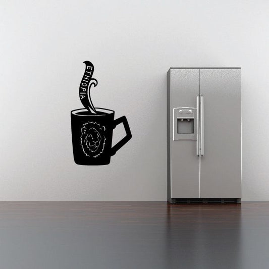 Ethiopian coffee decal: black coffee cup with steam and Ethiopian text
