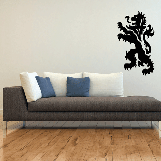 Fuzzy lion wall decal, black silhouette with mane and flowing tail