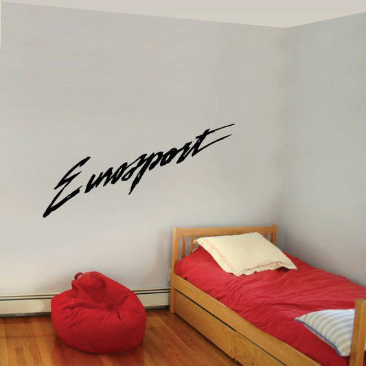 Angled Eurosport wall decal with black script lettering