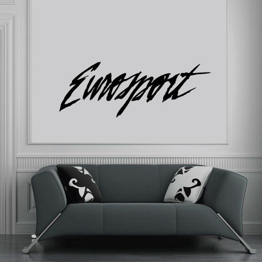 Black script wall decal with sporty lettering