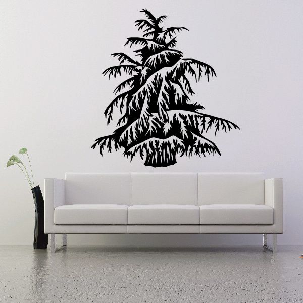 Evergreen tree vinyl wall decal, black silhouette with detailed branches and needles