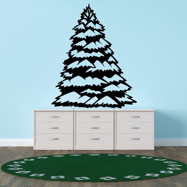 Evergreen tree wall decal, black pine tree silhouette with layered leaves
