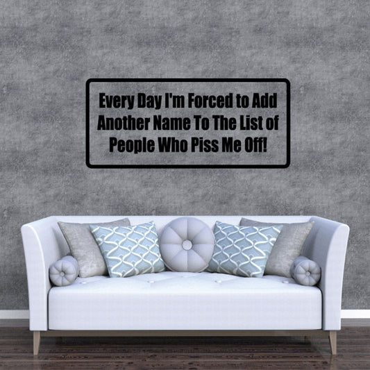 Rectangular black quote wall decal with bold white text inside rounded border