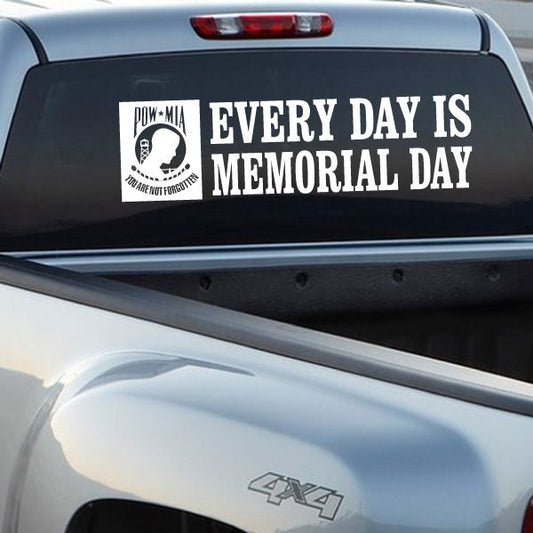 Memorial Day decal with POW-MIA emblem and 'EVERY DAY IS MEMORIAL DAY' text