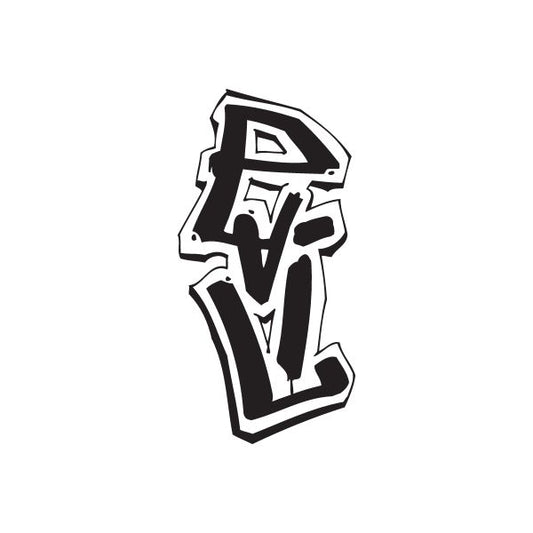 Evil graffiti decal, bold black and white letter design
