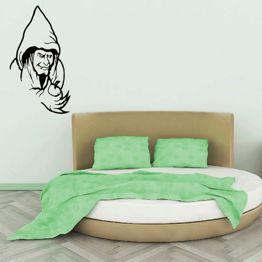 Witch wall decal with hood and face illustration