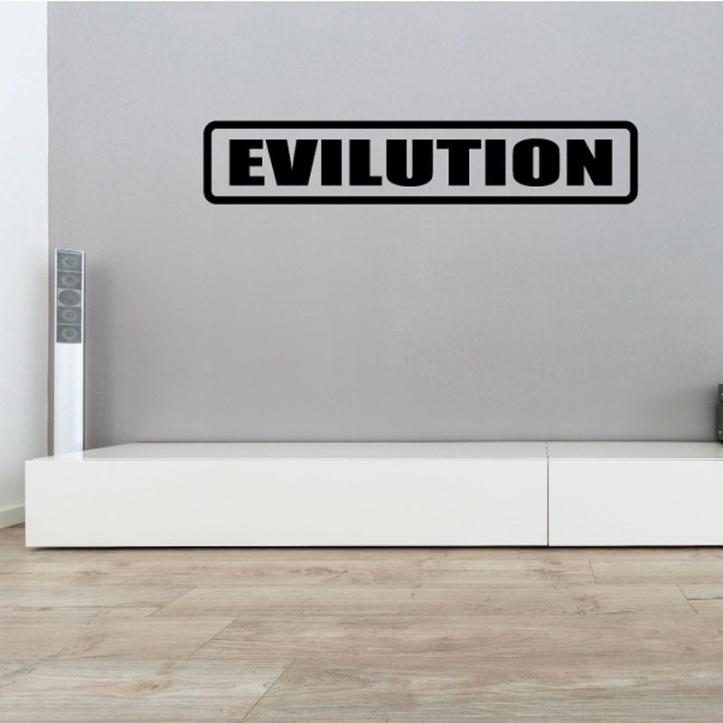 Rectangular Evilution decal with bold uppercase EVILUTION text in black and white