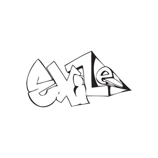 Graffiti-style Exile decal in black and white with stylized lettering