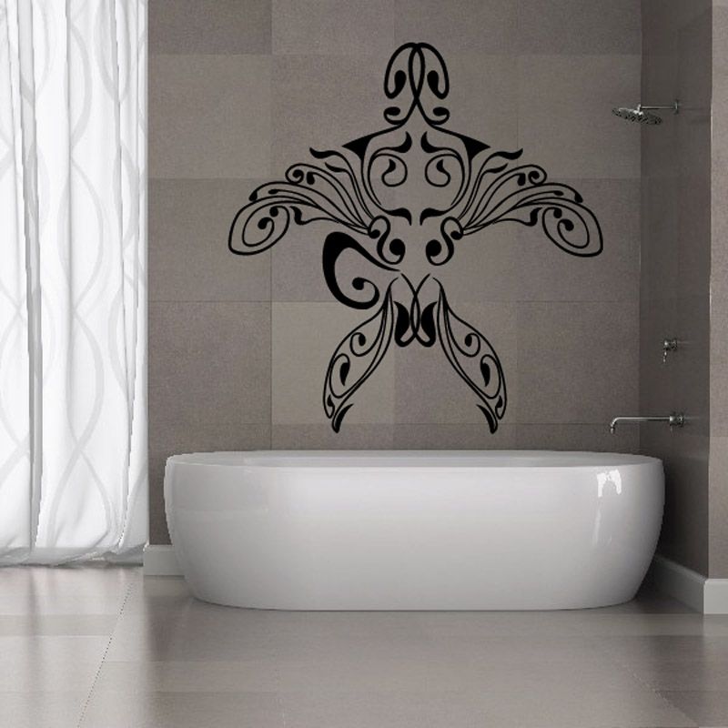 Intricate sea turtle wall decal with ornate black scrollwork