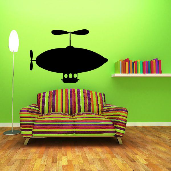 Black airship wall decal with propeller and basket gondola shape