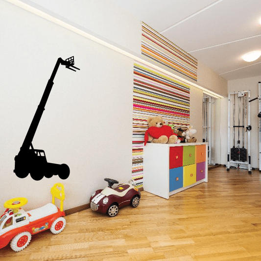 Black telescopic forklift wall decal, silhouette of extended fork mechanism