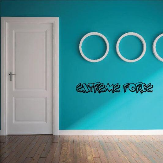 Extreme Force decal with black stylized text and three white ring accents