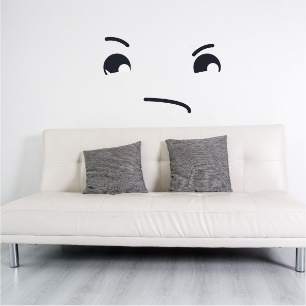 Face snob vinyl wall decal with arched eyebrows and frown mouth
