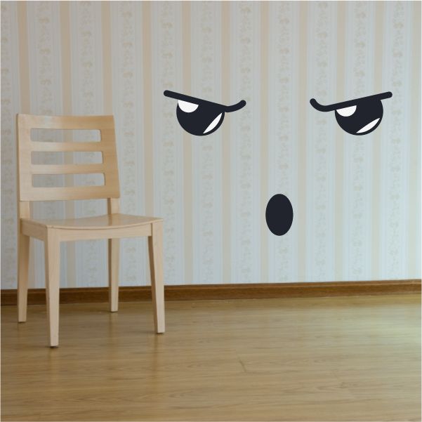Vinyl face expression wall decal with two downcast eyes and small oval nose
