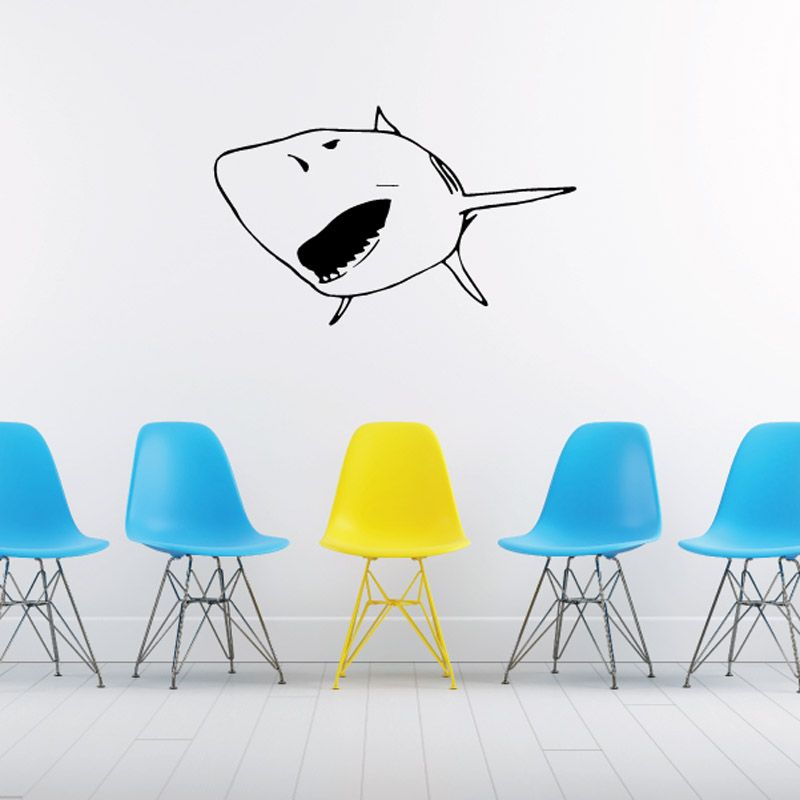Facing shark attack wall decal, white shark with black open mouth
